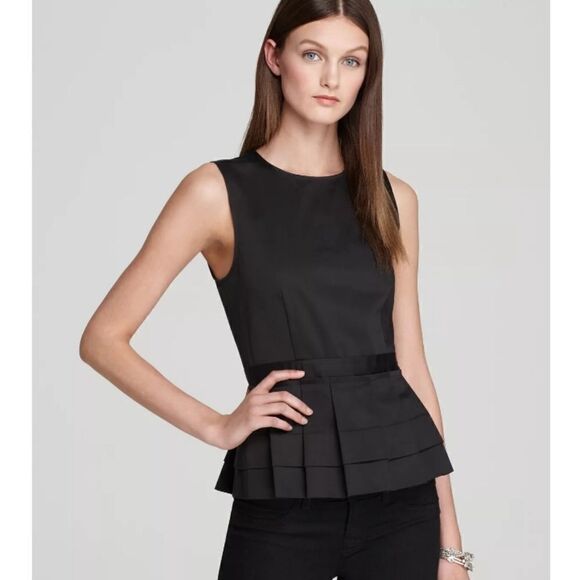 Theory Calyx poignant pleated sleeveless blouse w banded waist in black Size TP - Picture 1 of 3